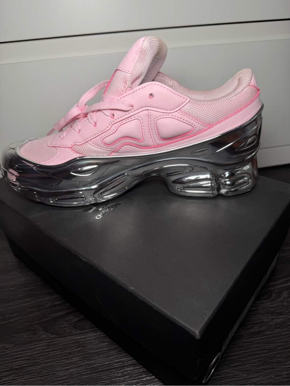 ADDIDAS X RAF
Pink & Silver Runner Sneakers - Picture 4 of 8